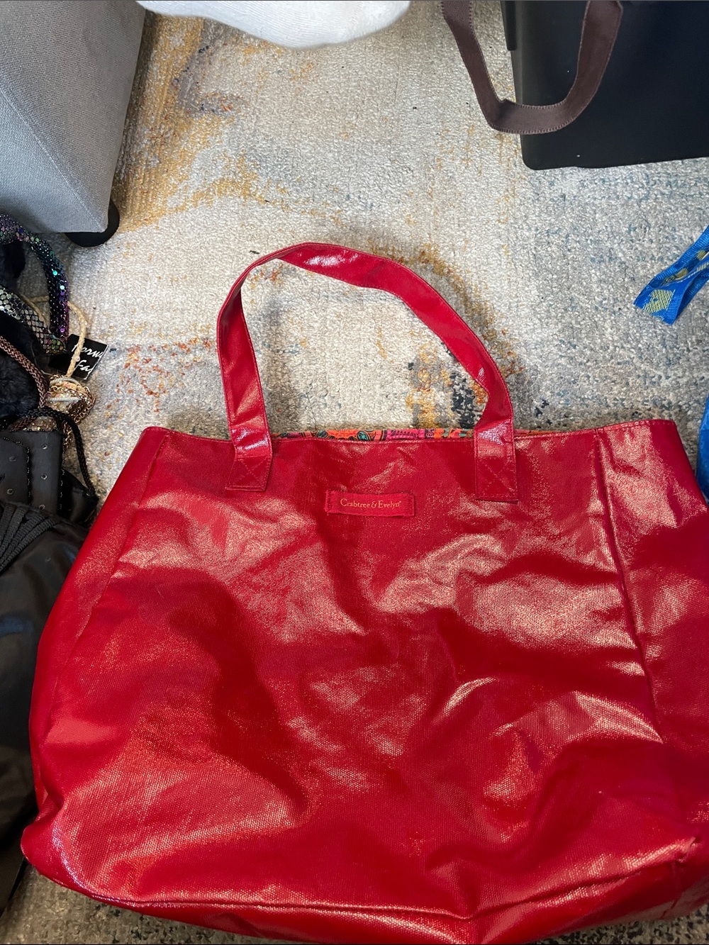 Crabtree & Evelyn Shiny Red Shoulder Tote